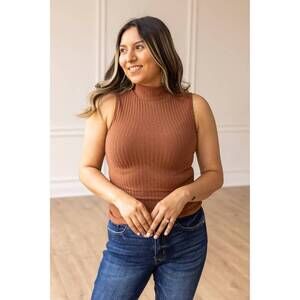 NEW GRACE + EMMA the portia sleeveless turtleneck top in brown